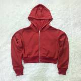 Women casual Rib Patchwork hooded zipper jacket