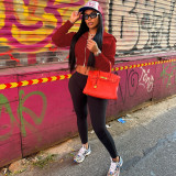 Women casual Rib Patchwork hooded zipper jacket