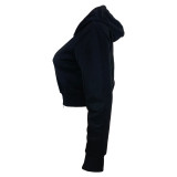 Women casual Rib Patchwork hooded zipper jacket