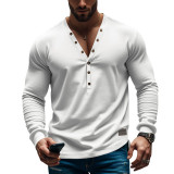 Men's American Solid long-sleeved Casual Basic Button v-neck top