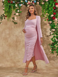 Women Sexy Short Sleeve Lace Mesh Maxi Maternity Dress