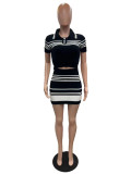 Women Striped Casual Sweater Dress Two-piece set