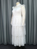 Women See-Through Sleeve Half High Neck Lace Formal Party Elegant Dresses