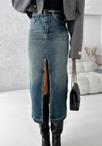 Women split Denim washed Bodycon Skirt