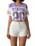Women Round Neck Casual short-sleeved Crop Top American football sports T-shirt