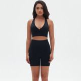 Seamless Knitting High Stretch Tight Fitting Sexy Yoga Suit Cross Tank Bra Running Fitness Shorts Two-Piece Set