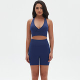 Seamless Knitting High Stretch Tight Fitting Sexy Yoga Suit Cross Tank Bra Running Fitness Shorts Two-Piece Set