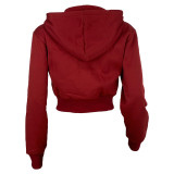 Women casual Rib Patchwork hooded zipper jacket