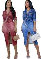 Women printed long sleeve top and skirt two-piece set