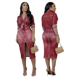 Women printed long sleeve top and skirt two-piece set