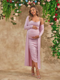 Women Sexy Short Sleeve Lace Mesh Maxi Maternity Dress