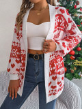 Christmas Women deer pocket long-sleeved sweater jacket