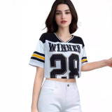Women Round Neck Casual short-sleeved Crop Top American football sports T-shirt