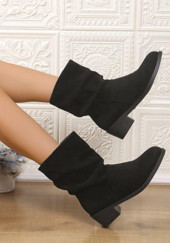 Women Winter Plush Thick Heel Pleated Knight Boots