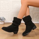 Women Winter Plush Thick Heel Pleated Knight Boots