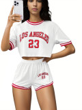 Women short-sleeved Top shorts Letter printed Two-piece set