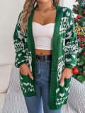 Christmas Women deer pocket long-sleeved sweater jacket