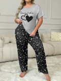 Women's Home Clothes Plus Size Pajamas Short Sleeve Two-Piece Pants Set