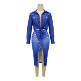 Women printed long sleeve top and skirt two-piece set