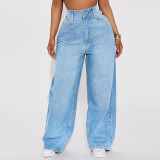 Plus Size Women no stretchy Denim wide-leg pants