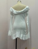 Autumn Fashion Off Shoulder Ruffle Slim Bodycon Short Dress