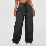 Plus Size Women no stretchy Denim wide-leg pants