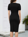 Women's Fashion Sexy Solid Color V-Neck Short Sleeve Career Bodycon Dress