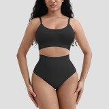 Sexy Solid Color Tank Bra High Waist Underwear Two Piece Set