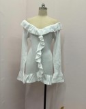 Autumn Fashion Off Shoulder Ruffle Slim Bodycon Short Dress