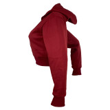 Women casual Rib Patchwork hooded zipper jacket