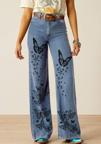Women retro no stretchy print Denim Pant