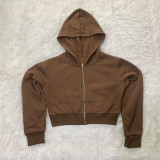 Women casual Rib Patchwork hooded zipper jacket