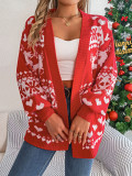 Christmas Women deer pocket long-sleeved sweater jacket