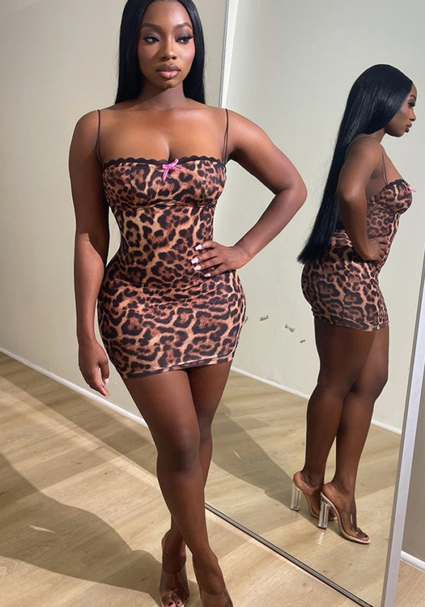 Women summer leopard print bodycon sexy dress