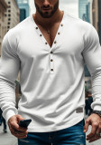 Men's American Solid long-sleeved Casual Basic Button v-neck top