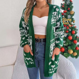 Christmas Women deer pocket long-sleeved sweater jacket