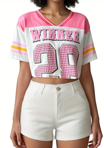 Women Round Neck Casual short-sleeved Crop Top American football sports T-shirt