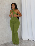 Women summer Halter Neck lace-up backless sexy Bell Bottom Jumpsuit