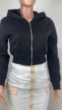 Women casual Rib Patchwork hooded zipper jacket