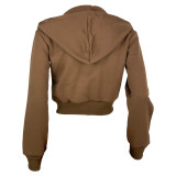 Women casual Rib Patchwork hooded zipper jacket