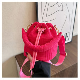 Women Flannel Bucket Bag Single Shoulder Crossbody Bag