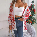 Christmas Women deer pocket long-sleeved sweater jacket