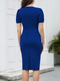 Women's Fashion Sexy Solid Color V-Neck Short Sleeve Career Bodycon Dress