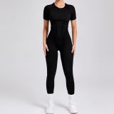 Women backless short-sleeved one-piece sports jumpsuit yoga suit Jumpsuit