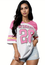 Plus Size Women digital printing Patchwork contrast color baseball American football T-shirt Plus Size Women digital printing Patchwork contrast color baseball American football T-shirt