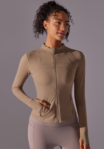 Women sports zipper Stand Collar yoga jacket sports running fitness long-sleeved Top