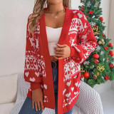Christmas Women deer pocket long-sleeved sweater jacket