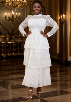 Women See-Through Sleeve Half High Neck Lace Formal Party Elegant Dresses Women See-Through Sleeve Half High Neck Lace Formal Party Elegant Dresses