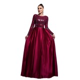 Luxury Long Sleeve Chic Round Neck Long Sequined Formal Party Swing Evening Dress Bridesmaid Dress