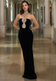 Women Sexy Diamond Halter Neck Slit Bandage Dress